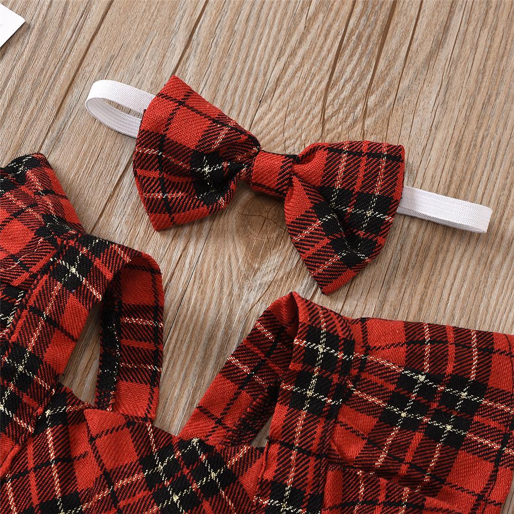 Baby Girl Onesie Plaid Sleeveless Romper & Headband Baby Clothes Cheap Wholesale