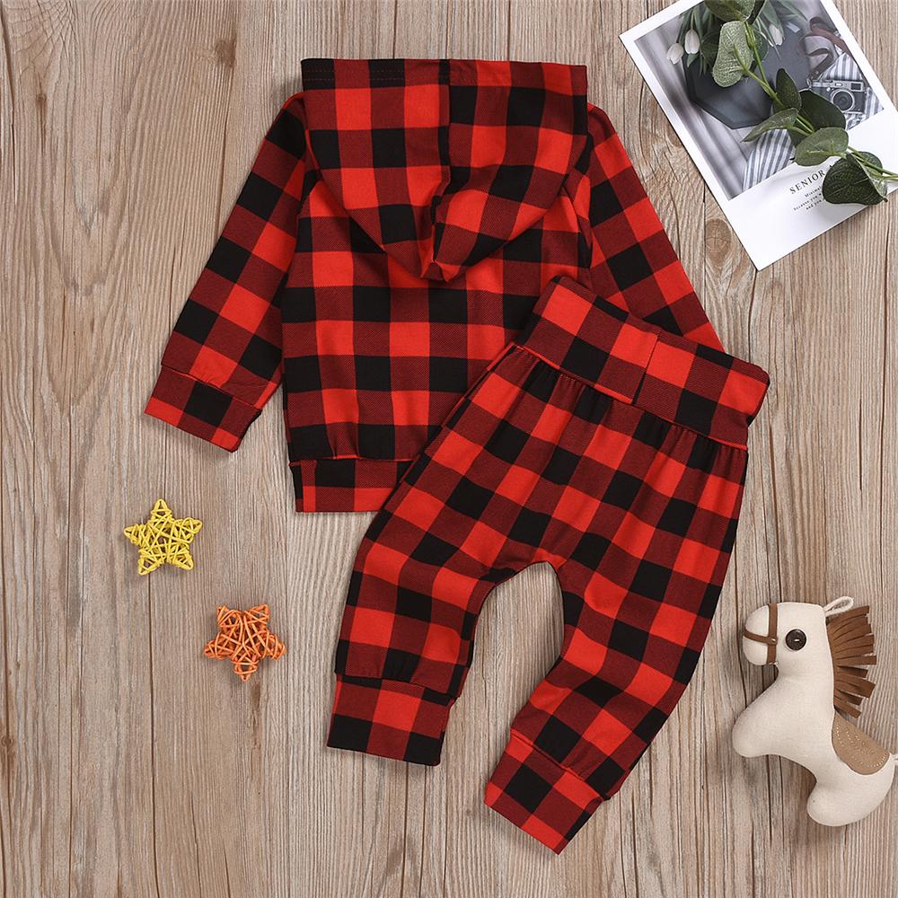 Baby Boys Plaid Hooded Long Sleeve Top & Pants Baby Clothes Suppliers