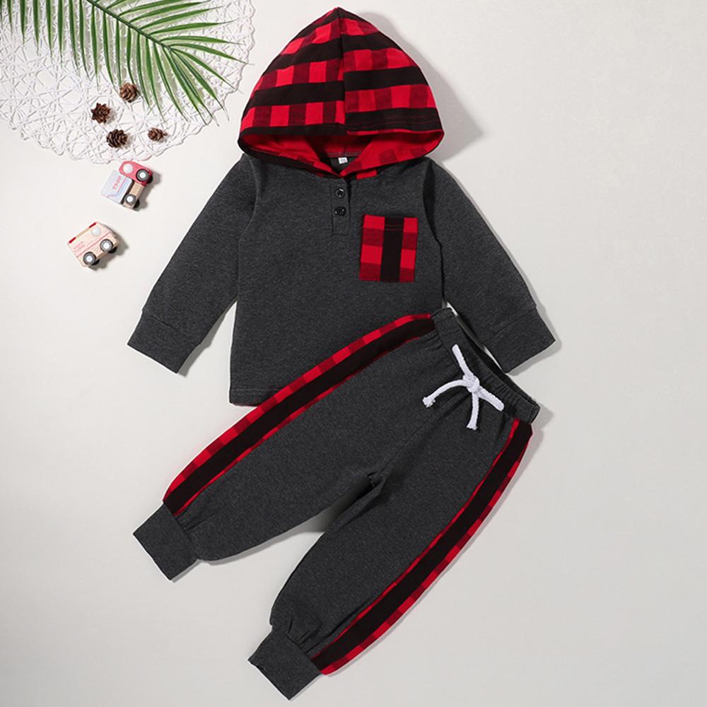 Baby Boys Plaid Hooded Long Sleeve Top & Pants Wholesale Clothing Baby