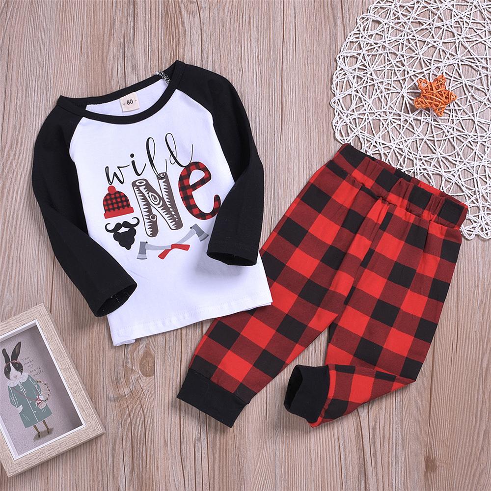 Baby Boys Plaid Letter Printed Top & Pants Baby Clothes Wholesale Bulk