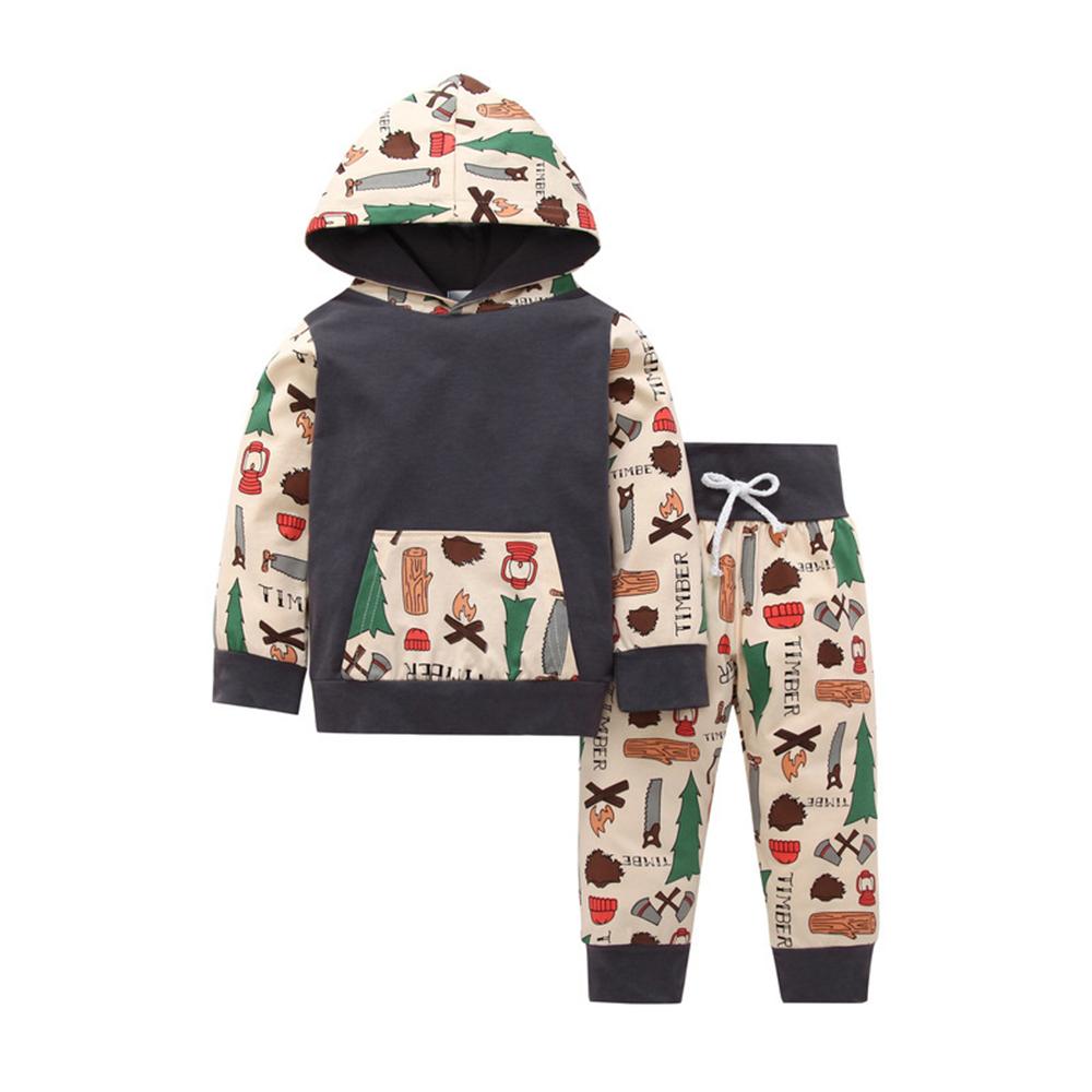 Baby Boys Printed Hooded Long Sleeve Top & Bottoms Wholesale Clothing Baby