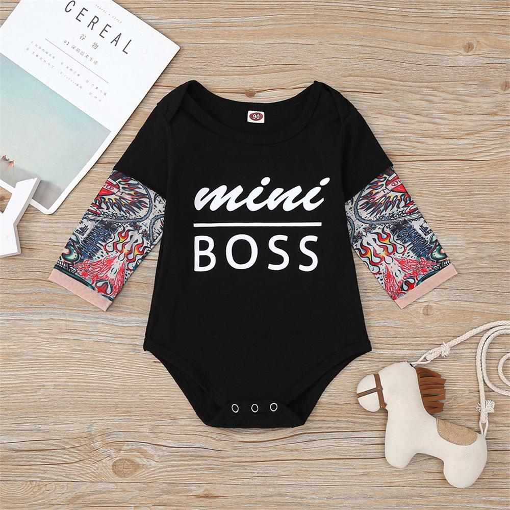 Baby Boys Printed Letter Long Sleeve Romper Cheap Bulk Baby Clothes