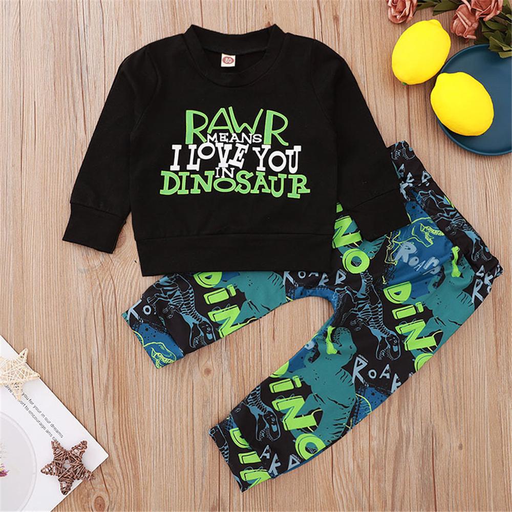 Baby Boys Punk Letter Dinosaur T-shirt & Pants Baby Wholesale Clothing