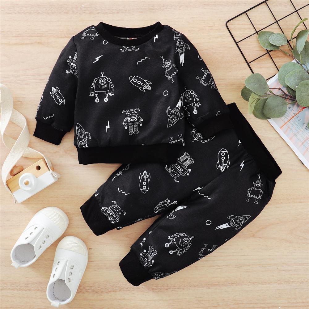 Baby Boys Robot Printed Long Sleeve Top & Pants Baby Wholesale Clothing