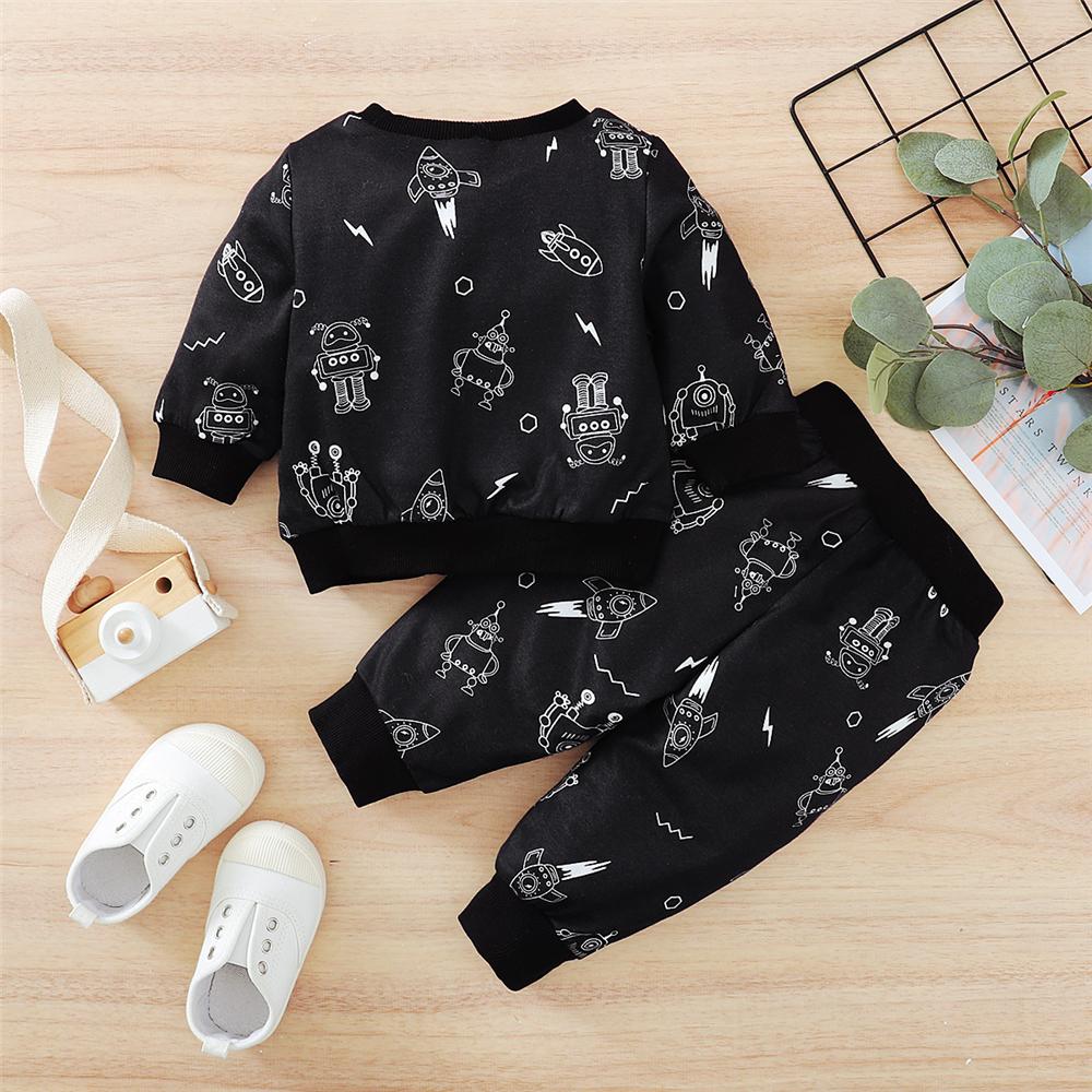 Baby Boys Robot Printed Long Sleeve Top & Pants Baby Wholesale Clothing