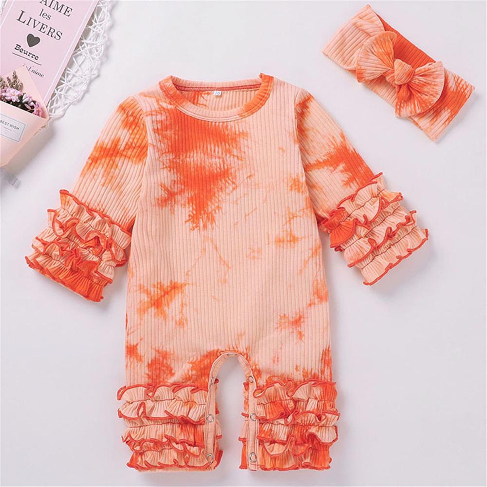 Baby Girl Ruffled Long Sleeve Tie Dye Romper & Headband Baby Wholesale