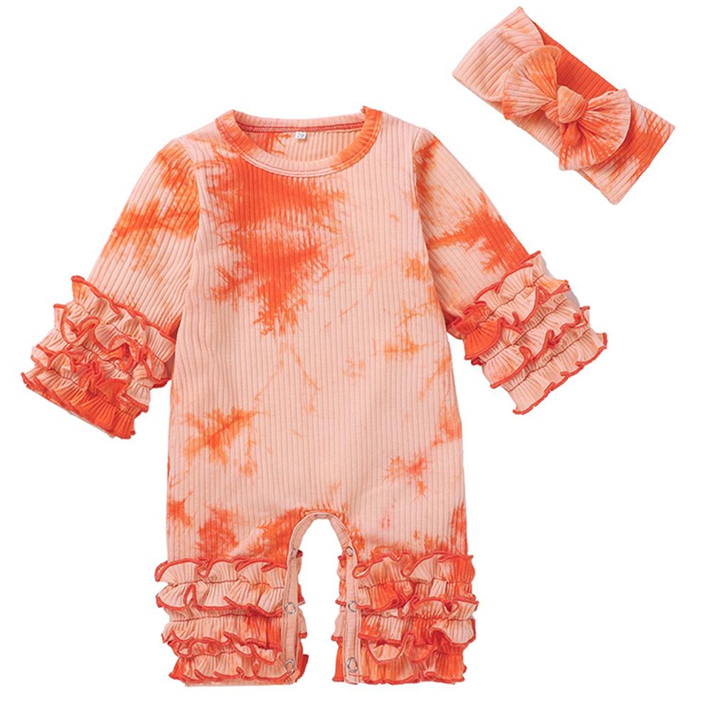 Baby Girl Ruffled Long Sleeve Tie Dye Romper & Headband Baby Wholesale