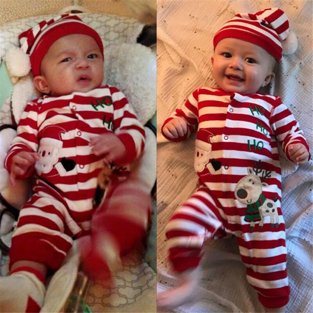 Baby Boys Santa Claus Pattern Embroidered Striped Romper Baby Wholesale