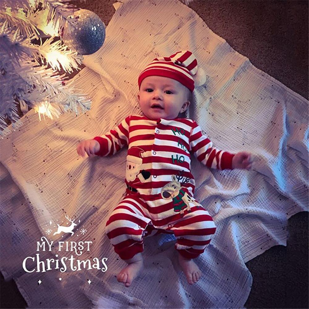 Baby Boys Santa Claus Pattern Embroidered Striped Romper Baby Wholesale