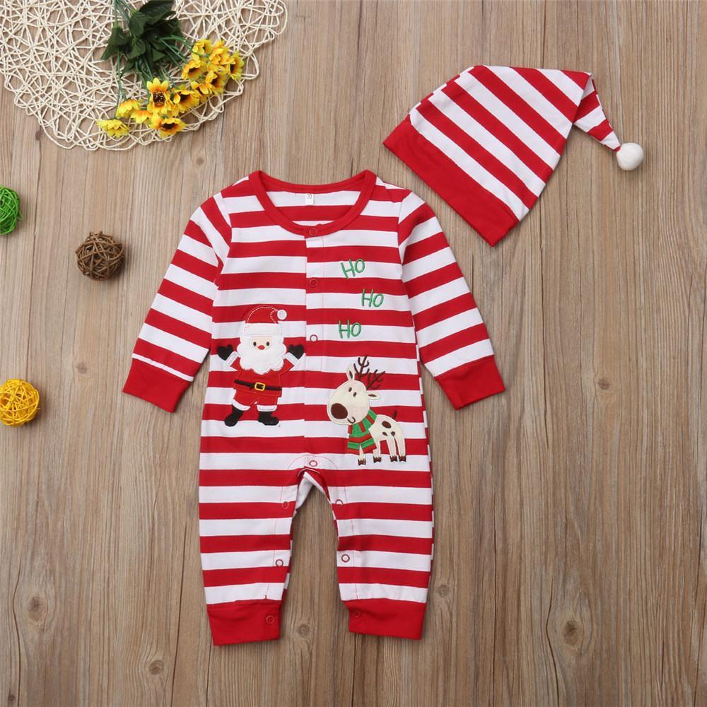 Baby Boys Santa Claus Pattern Embroidered Striped Romper Baby Wholesale