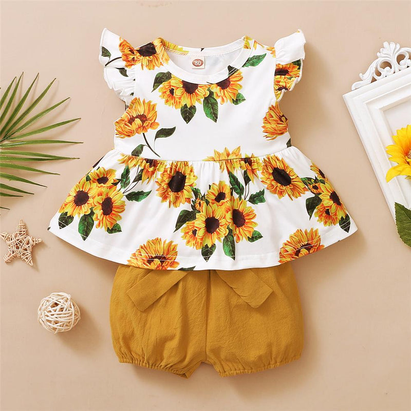 Fashion Baby Chic Girls Short Sleeve Flower Printed Top & Solid Shorts ...