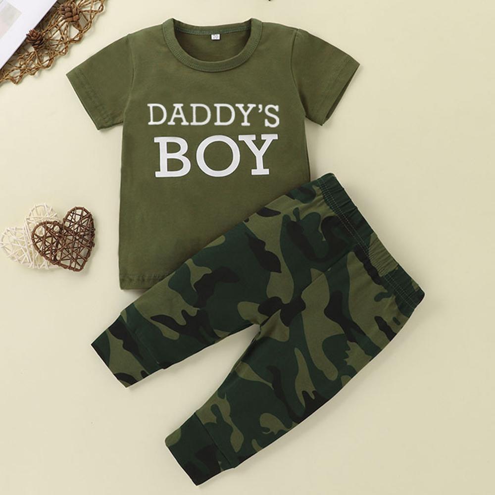 Baby Boys Short Sleeve Letter Printed Top & Camo Pants Baby clothing vendors