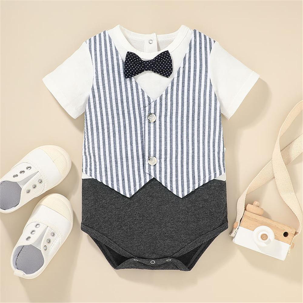 Baby Boys Short Sleeve Striped Romper kid clothing wholesale distributors