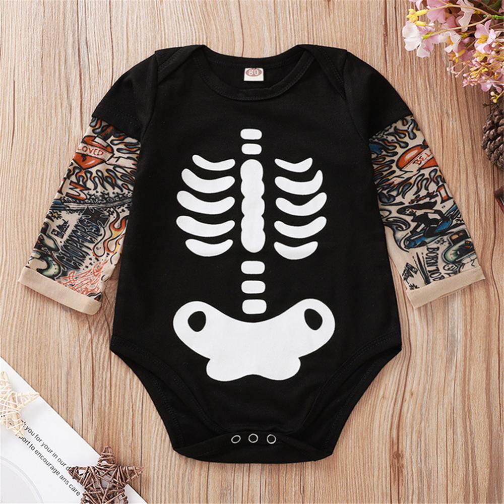 Baby Boys Skeleton Pattern Tattoo Printed Romper Wholesale Baby Outfits