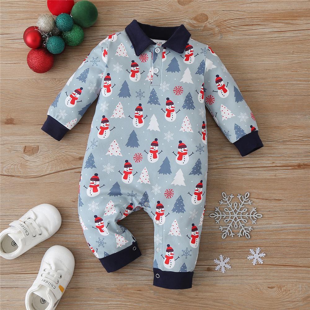 Baby Boys Snowman Lapel Long Sleeve Romper Wholesale Baby Outfits