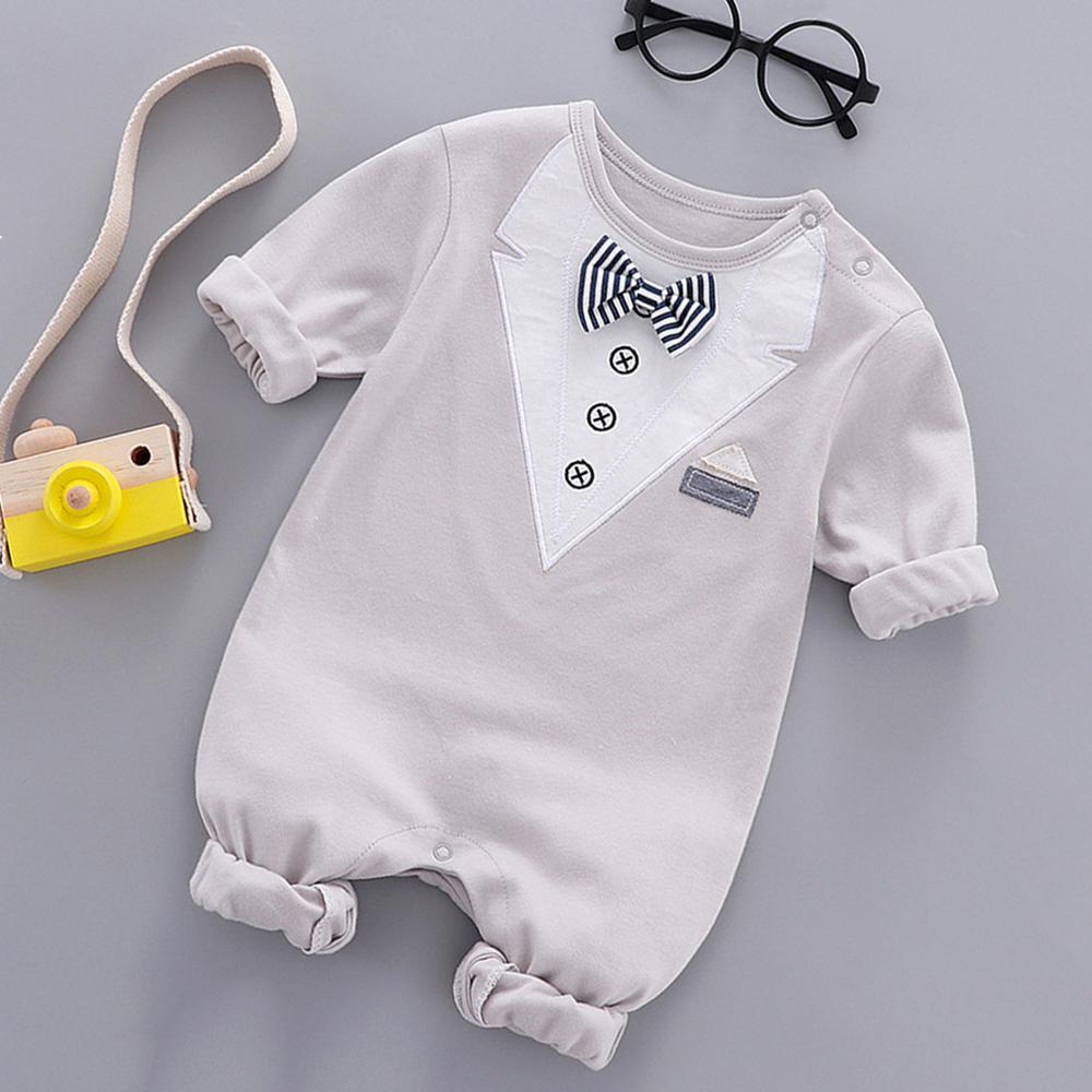 Baby Boys Soft Long Sleeve Solid Romper