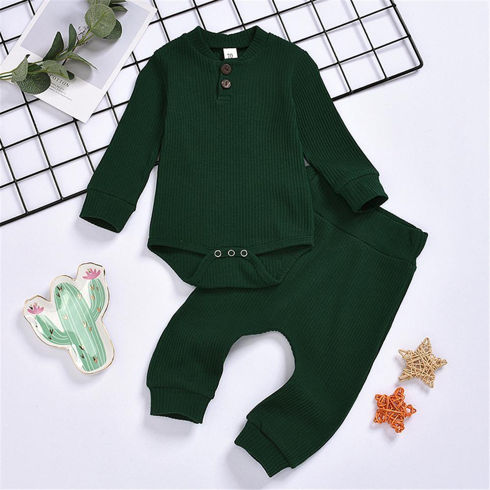 Baby Boys Solid Knitted Long Sleeve Romper & Pants