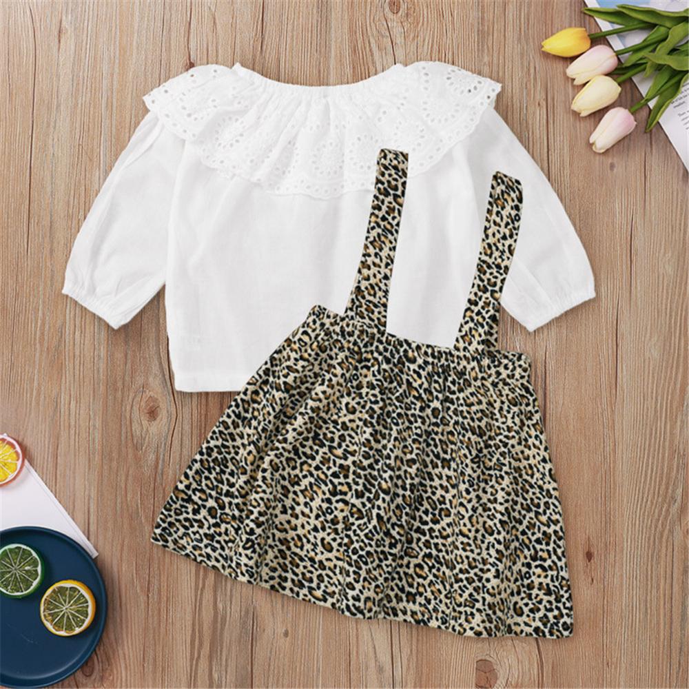 Baby Girl Solid Long Sleeve Top & Leopard Skirt Baby Clothes Wholesale