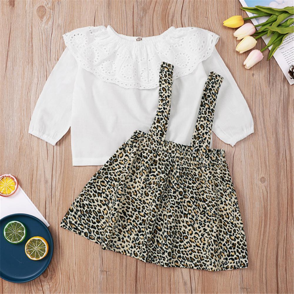 Baby Girl Solid Long Sleeve Top & Leopard Skirt Baby Clothes Wholesale