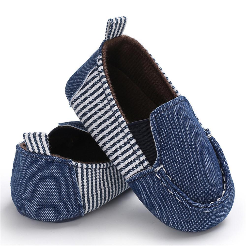 Baby Boys Striped Denim Toddler Slip Ons Flat Shoes