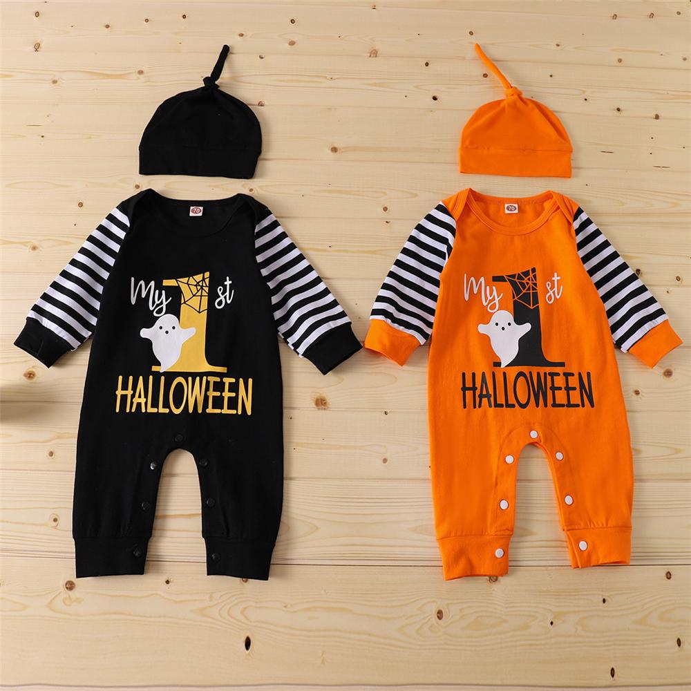 Baby Boys Halloween Striped Letter Printed Romper & Hat Baby Wholesales