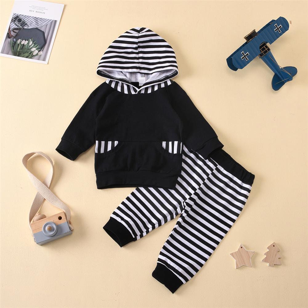 Baby Boys Striped Pocket Long Sleeve Hooded Top & Pants Baby Wholesale Clothing