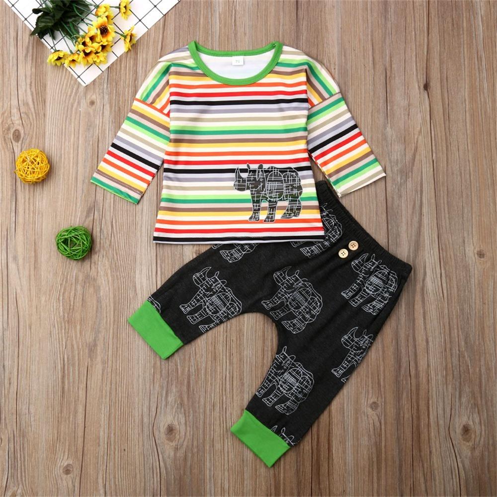 Baby Boy Striped Rhino Pattern Long Sleeve Top & Pants Baby Wholesales