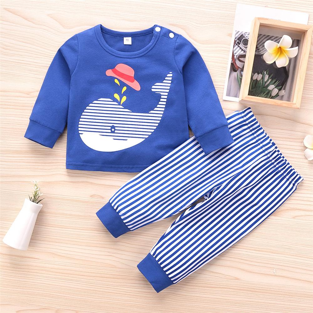 Baby Boys Striped Whale Long Sleeve Top & Pants Wholesale Baby Clothes In Bulk