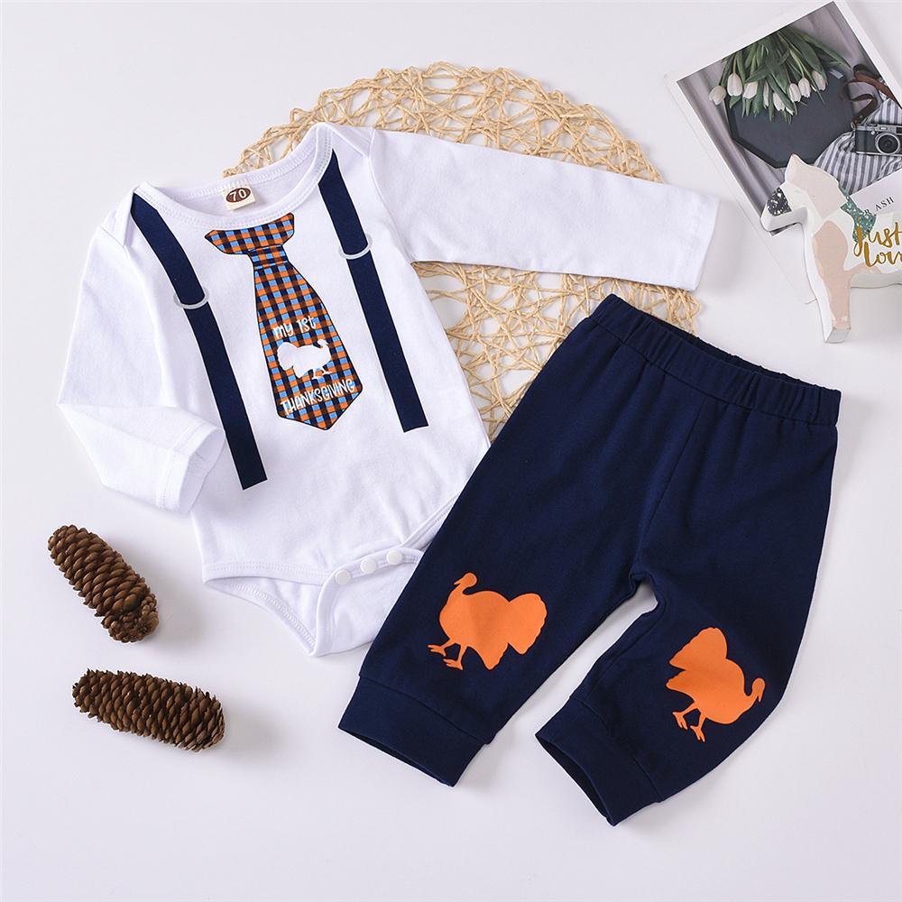 Baby Boys Tie Printed Long Sleeve Romper & Trousers Baby Wholesales