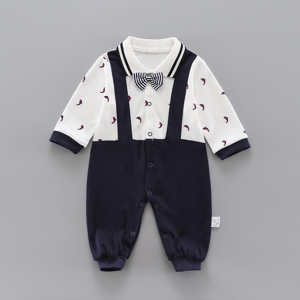 Baby Boys Whale Printed Little Gentleman Rompers