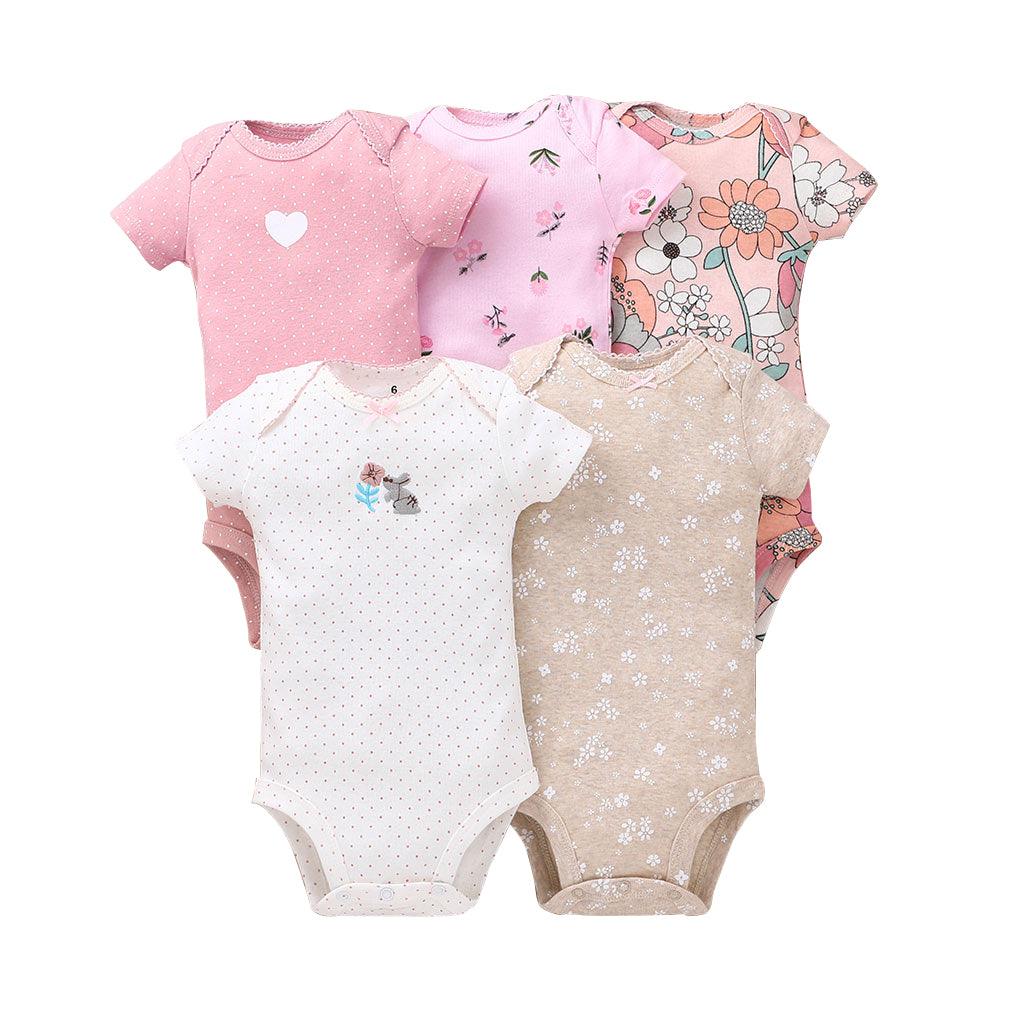 5PCs Set Jumpsuit Baby Boys Girls Short Sleeve Mixed Color Printing Triangle Jumpsuit Creeper 6