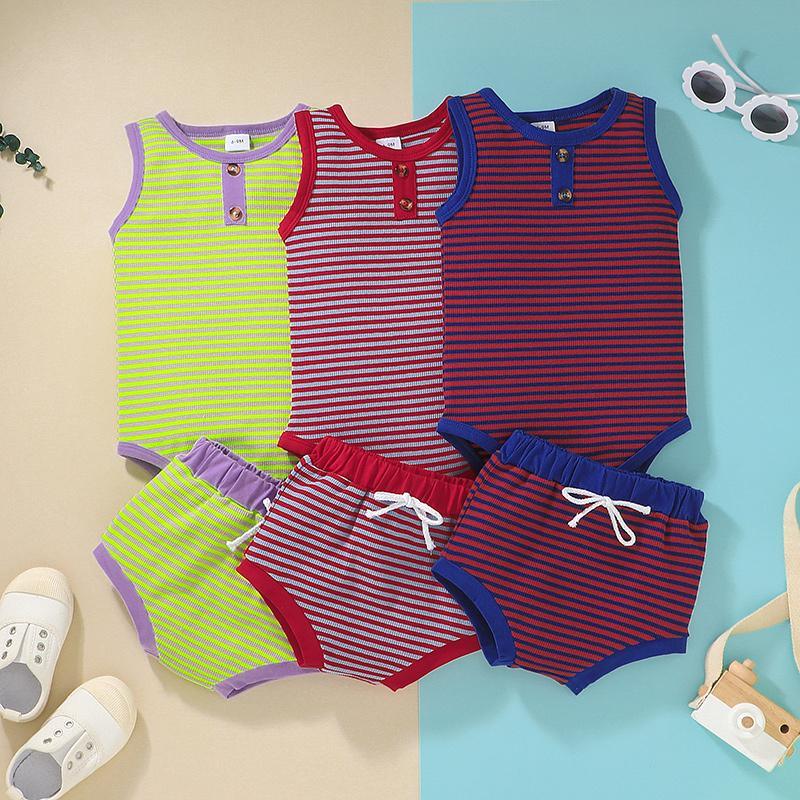 Baby Boy Sleeveless Striped Bodysuit & Shorts