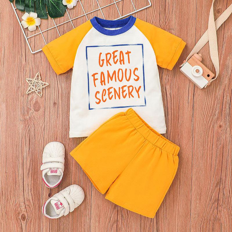 9M-4Y Toddler Boys Sets Letter Print Raglan Sleeves T-Shirts & Shorts Wholesale Boy Boutique Clothes