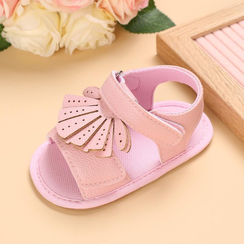 Baby Girl Solid Color Tassel Decor Velcro Strap Sandals