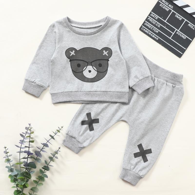 2-piece Bear Pattern Sweatshirts & Pants for Baby Boy