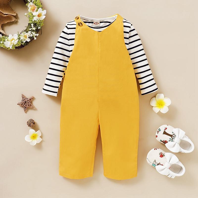 2-piece Striped Tops & Solid Dungarees for Toddler Girl