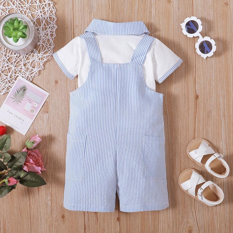 Baby Boy Color-block Shirt &  Striped Overalls