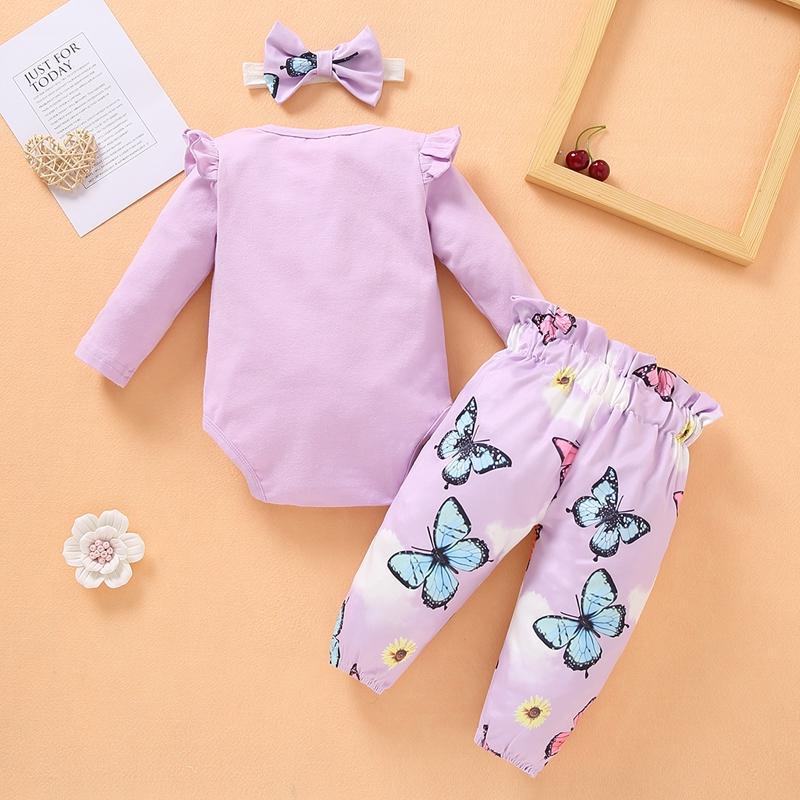 3-piece Headband & Pants & Romper for Baby Girl