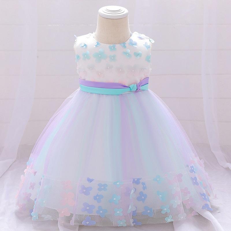 Baby Girl 3D Flower Decor Sleeveless Mesh Hem Formal Dress