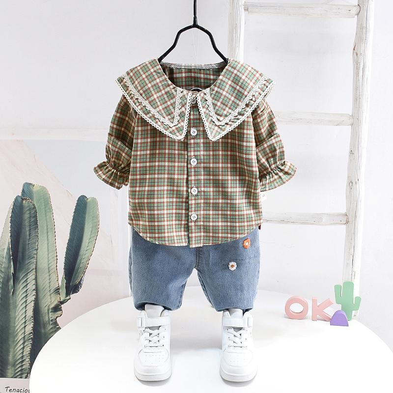 2-piece Plaid Shirt & Pants for Todlder Girl