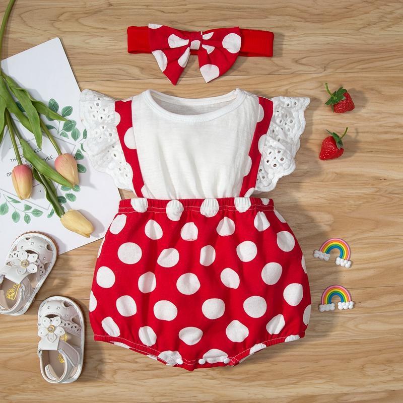 Baby Girl Polka Dot Print Fake Two Bodysuit & Headband Children's Clothing