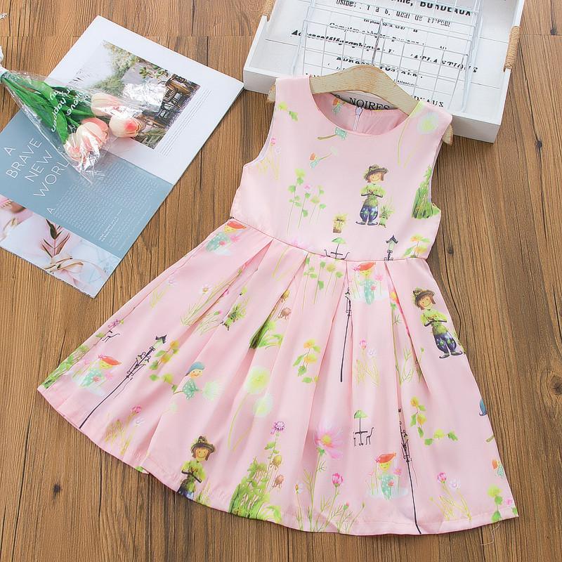 baby girl wholesale boutique clothing Toddler Girl Cartoon Print Sleeveless Dress