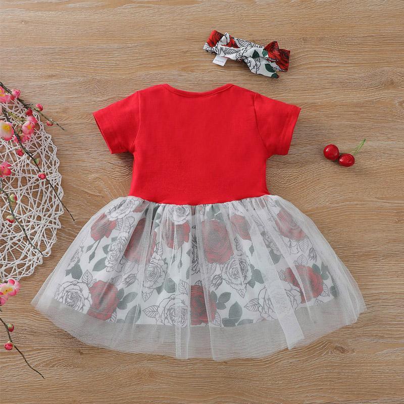 Baby Girl Bow Decor Tulle Hem Floral Dress & Headband