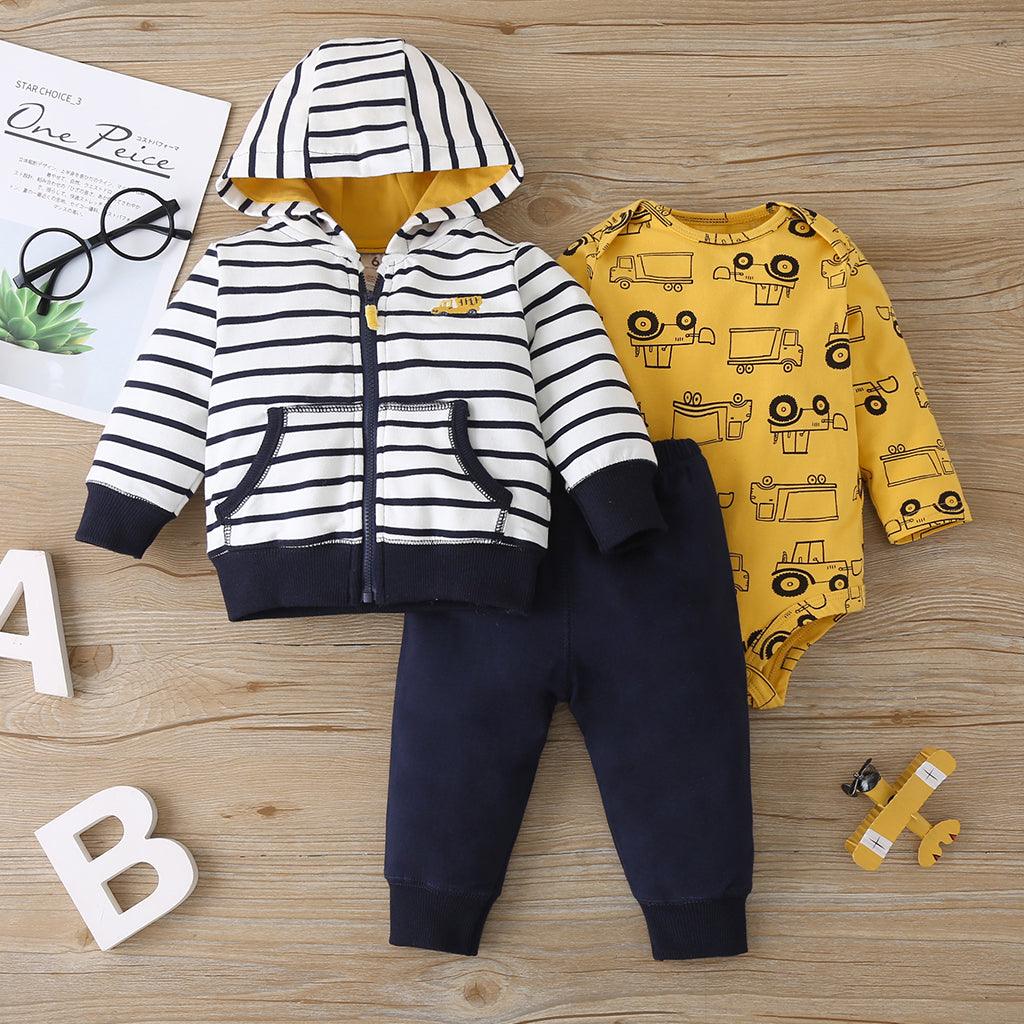 Baby Boys Yellow Car Print Coat Bodysuit Pants Set Cheap Baby Clothes Wholesale