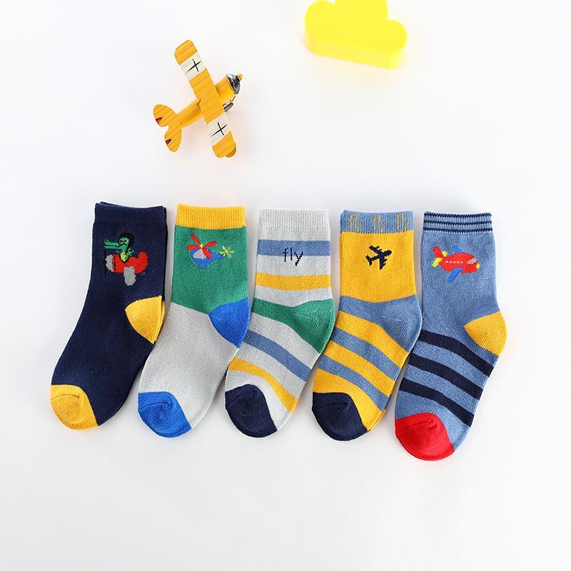 5-piece Cartoon Airplane Pattern Knee-High Stockings for Unisex