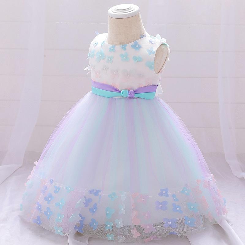 Baby Girl 3D Flower Decor Sleeveless Mesh Hem Formal Dress