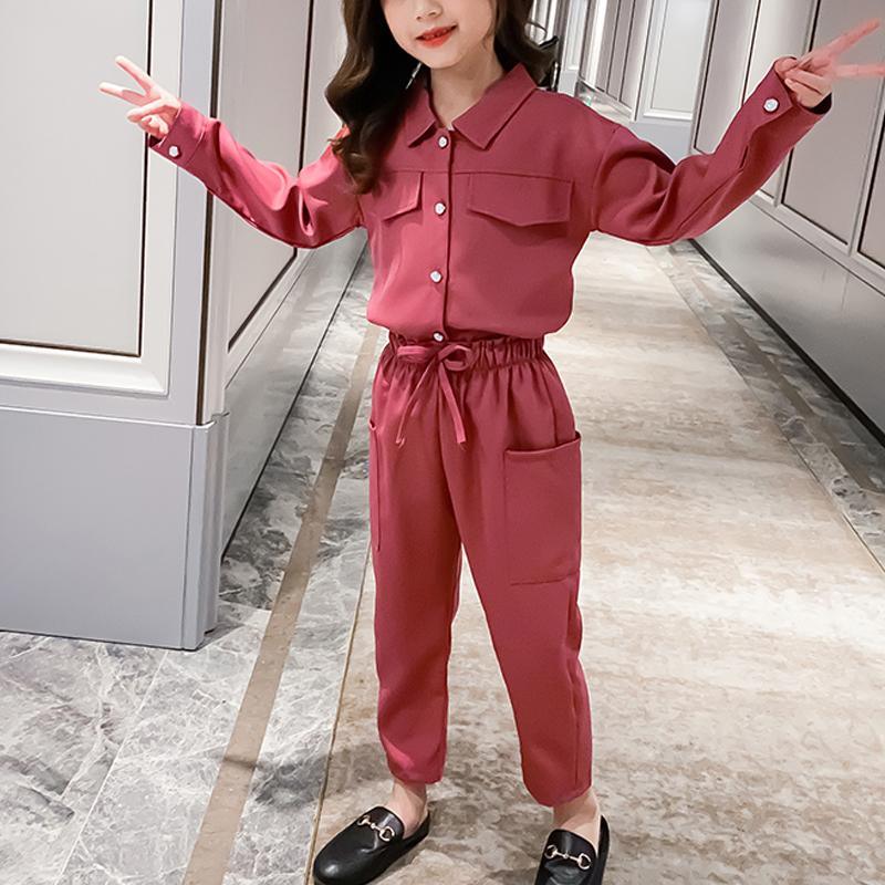 2-piece Solid Casual Blouse & Pants for Girl