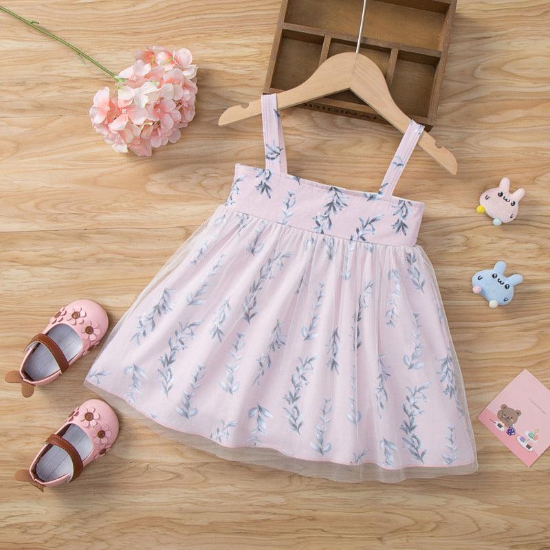 6months-3years Baby Girl Summer Dress Gentle Sling Floral Small Fresh Mesh Splicing Wholesale Baby Clothing