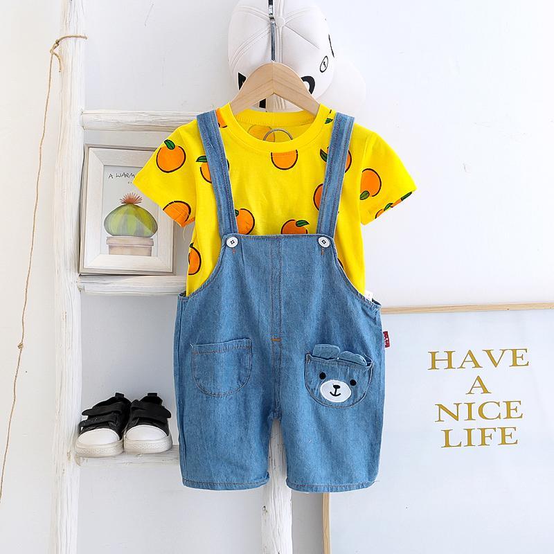 2pcs Fashion Bear Cartoon Print T-shirt and Jumpsuits