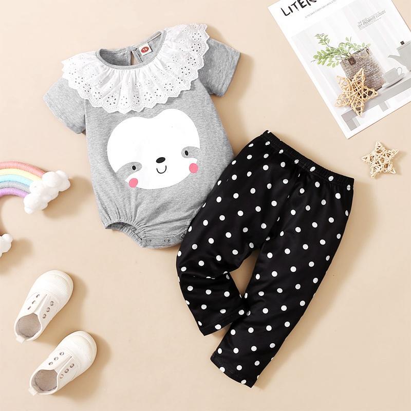 Baby Girl Lace Collar Romper & Polka Dot Pants